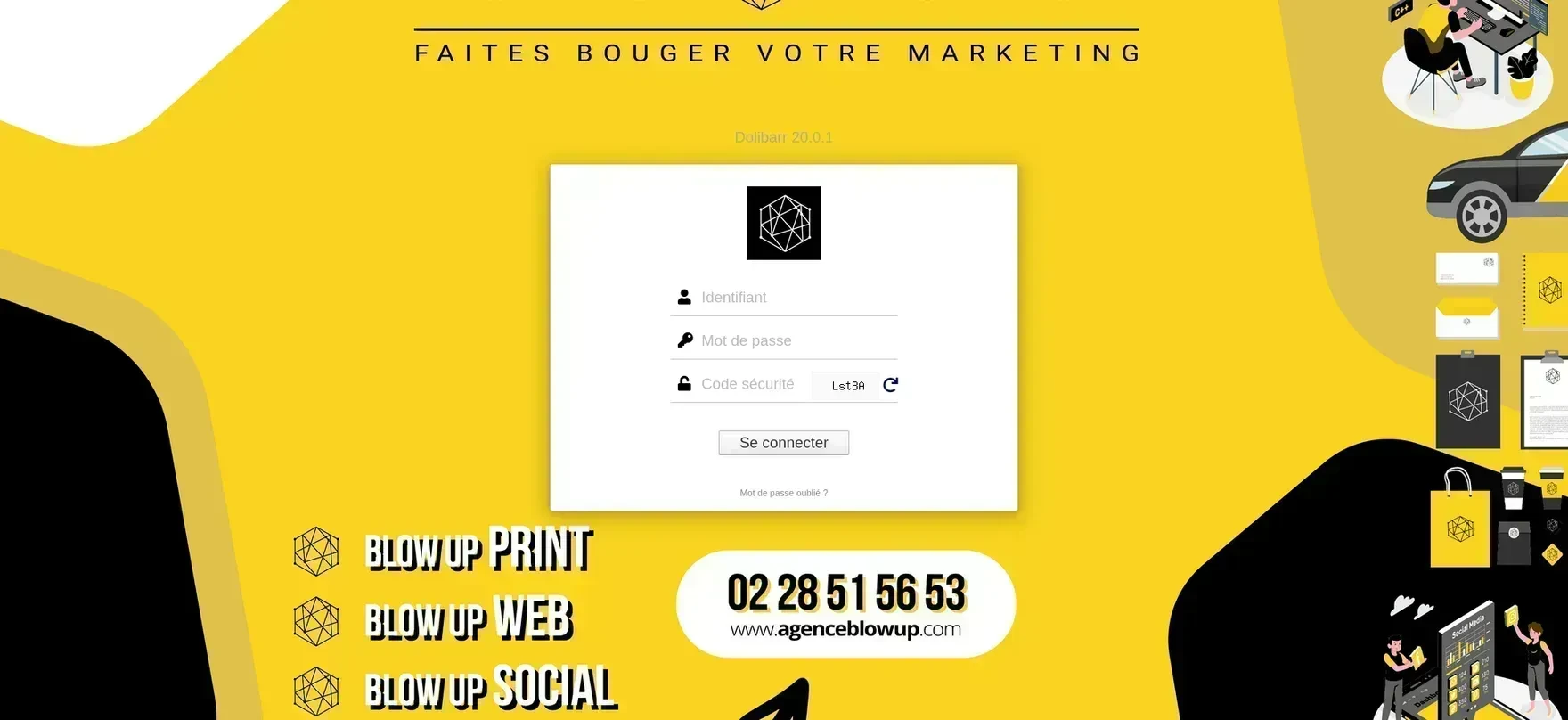 Capture d'écran de la page de connexion de Dolibarr.